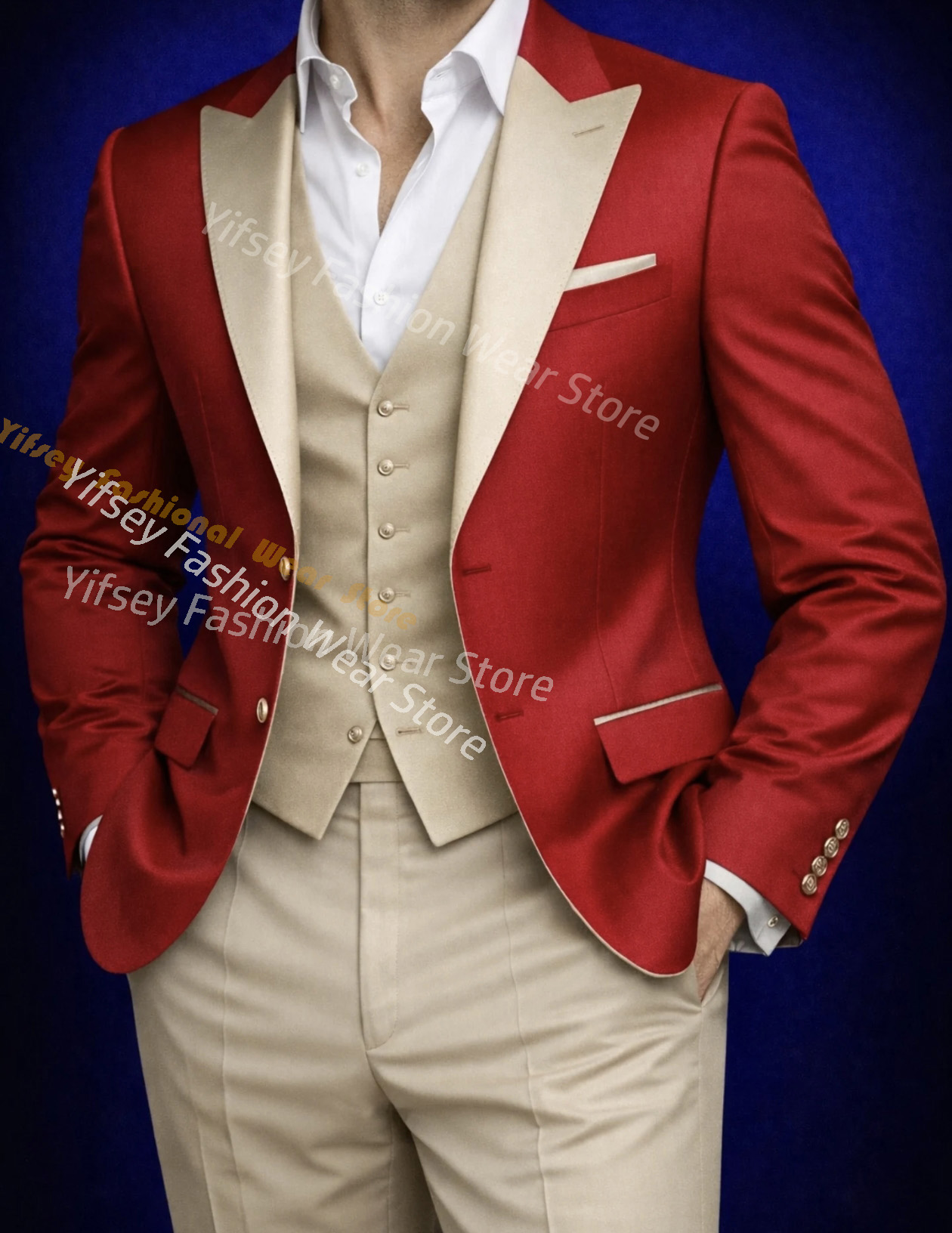 Men'S Grooming Brands - Traje Rojo Completo para Hombre, Conjunto
