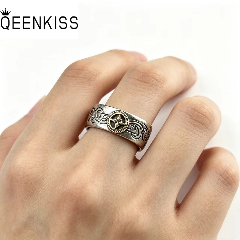 Men'S Grooming Set Gift - QEENKISS Anillos cruzados vintage de Plata